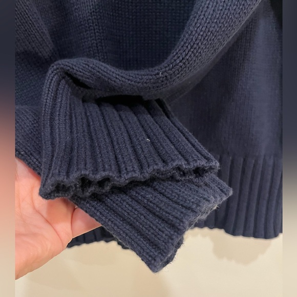 NWT J Crew Sweater Women Roll Neck Pullover Fisherman Chunky 100% Cotton Navy S - Picture 2 of 8